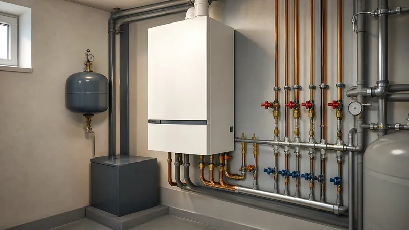 Gepflegter moderner Heizungsraum mit ordentlicher Rohrinstallation